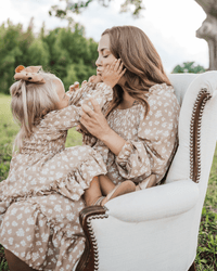 Caroline Long Sleeve Square Neck Dress - Light Khaki Floral