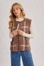 Button Down Plaid Knit Sweater Vest: Mocha