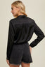 Satin Button-Up Thong Bodysuit - Black