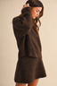 LONG SLEEVE SWEATER TOP AND FLARED MINI SKIRT SET: DK BROWN