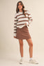 STRIPED SWEATER TOP AND MINI SKIRT SET: MOCHA