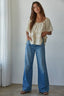 Woven Rayon Tencel V-Neck Short Cap Sleeve Blouse: Natural