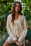 Knit Sweater Cotton Long Sleeve V Neck Cardigan: Ivory