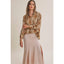Fall Plaid Ruched Sleeves Button-Down Shirt: LATTE