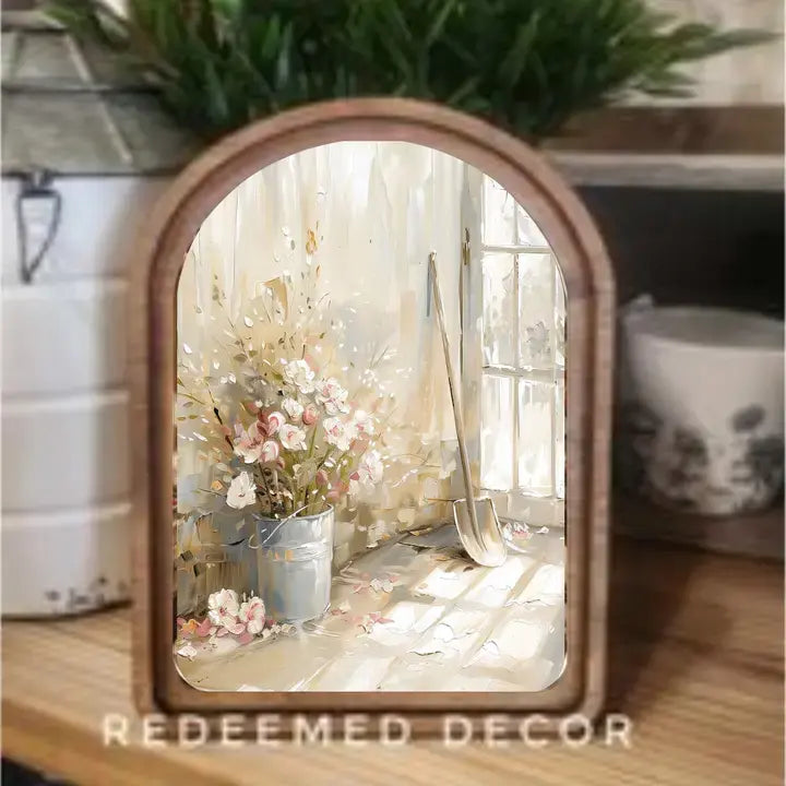 Arch Top Flower Bucket Framed Art
