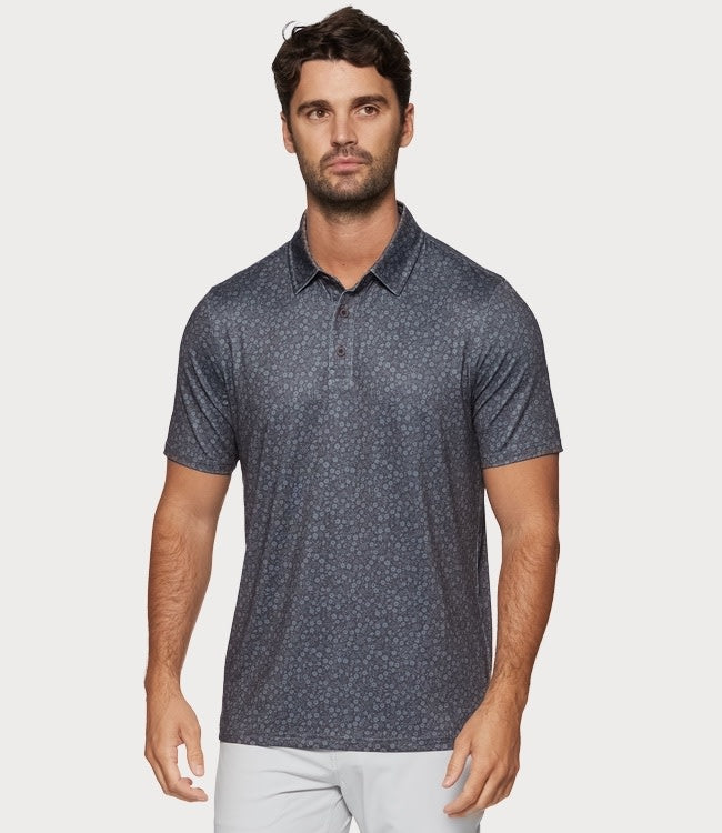 Cobbtown Floral Print Performance Polo - Black