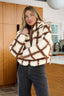 Cream and Brown Checkered Fleece Zip Jacket