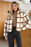 Cream and Brown Checkered Fleece Zip Jacket