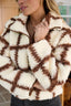 Cream and Brown Checkered Fleece Zip Jacket