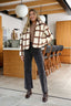 Cream and Brown Checkered Fleece Zip Jacket