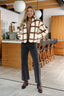 Cream and Brown Checkered Fleece Zip Jacket