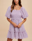 Smocking Bodice Elastic Tiered Mini Dress - Lilac