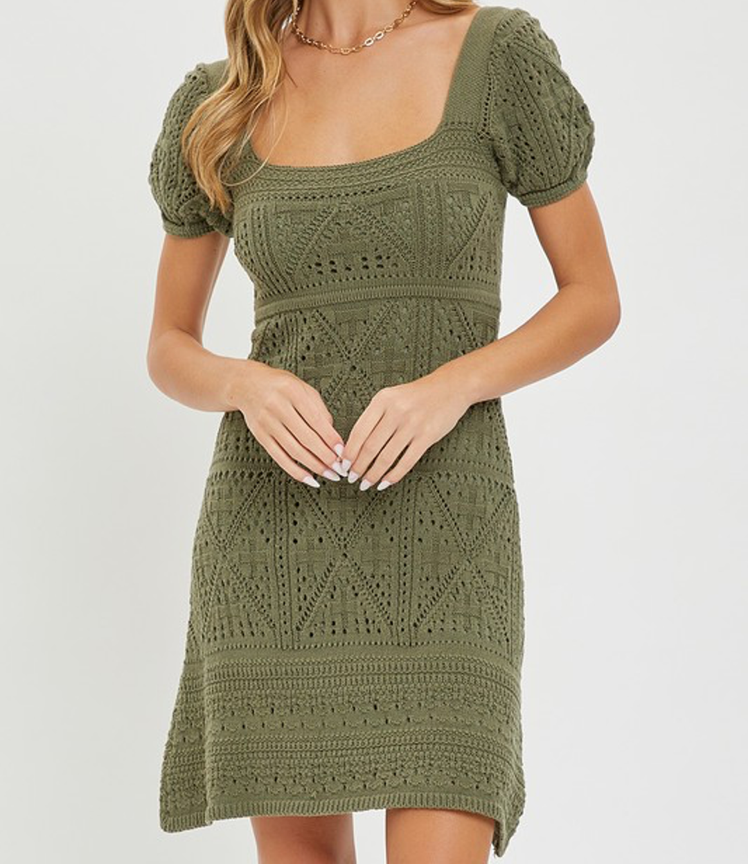 Crochet Short Knit Dress - Olive
