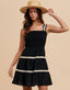 Crochet Trim Detail Ruffle Mini Dress - Black