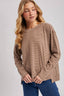 STRIPED CREW NECK  SLOUCHY KNIT TOP: LATTE/IVORY