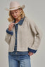 JACKET STYLE SWEATER CARDIGAN DENIM COLLAR: OATMEAL