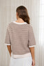 TEXTURED STRIPE CREW NECK HALF SLEEVE SWEATER : CREAM