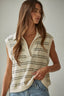Knit Open Collar Neck Sleeveless Top: Cream Black