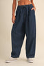 DENIM ELASTIC WAIST RELAXED FIT BALLOON PANTS: DK DENIM
