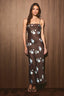 SPAGHETTI STRAP FOLD DETAIL BIAS MIDI DRESS: BROWN-LT BLUE FLORAL