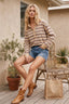 Oversized Striped Lightweight Polo Top: OATMEAL COMBO