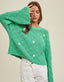 Daisy Embroidered Bell Sleeve Sweater - Green