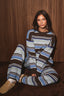 CREW NECK MULTI STRIPE SWEATER: BROWN-MULTI STRIPE