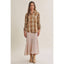 Fall Plaid Ruched Sleeves Button-Down Shirt: LATTE
