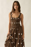 Polka Dot-print Smocked Sleeveless Pocket Maxi Dress: Chocolate