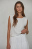 Knit Sweater Cotton Ribbed Sleeveless Pullover Top: Ivory