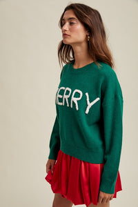 'merry' Fluffy Patch Sweater: Green