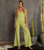 Denim V Neck Jumpsuit - Tea Leaf