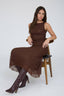 LACE RUCHED DETAIL TANK MIDI DRESS: DARK BROWN