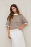 TEXTURED STRIPE CREW NECK HALF SLEEVE SWEATER : CREAM
