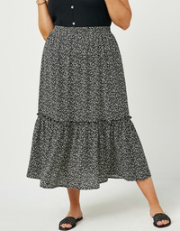 Dotted Tiered Midi Skirt - Black