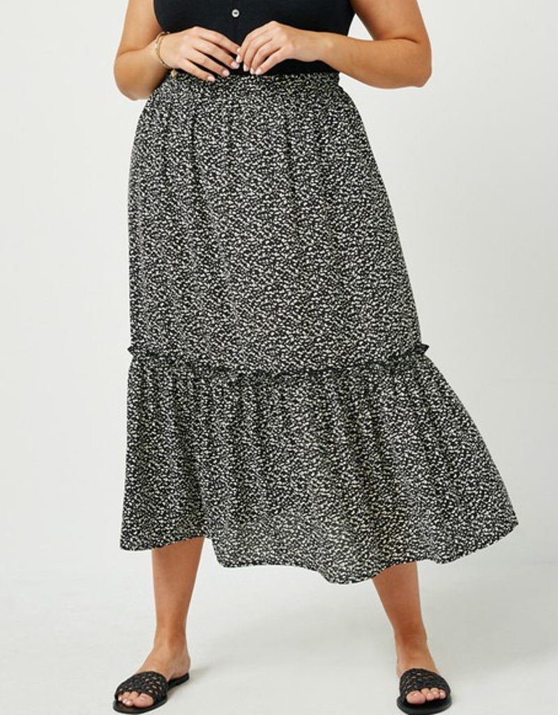 Dotted Tiered Midi Skirt - Black