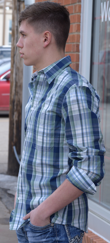 Green Plaid Button Up Dress Shirt