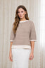 TEXTURED STRIPE CREW NECK HALF SLEEVE SWEATER : CREAM