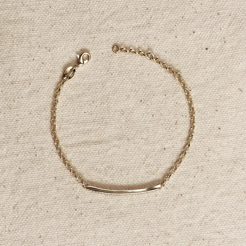 18k Gold Filled 2mm Cz Bar Bracelet