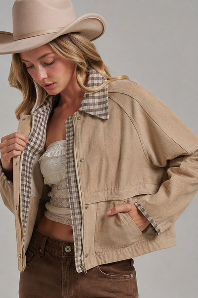 VINTAGE OXFORD CANVAS TWILL JACKET: TAUPE/BROWN