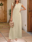 Slit Round Neck Sleeveless Maxi Tank Dress - Khaki