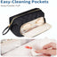 Wide-open Quilted Travel Makeup Organizer Bag with Handle: Black