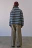 Cozy Stripe Sherpa Half Zip Pullover: BLUE/BROWN