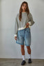 Knit Cotton Striped Crew Neck Long Sleeve Top: Off White Black