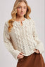 Half-Button Down Open Knit Sweater: ECRU