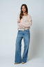 LONG SLEEVE FUZZY KNIT PULLOVER SWEATER: LIGHT KHAKI