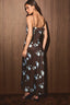 SPAGHETTI STRAP FOLD DETAIL BIAS MIDI DRESS: BROWN-LT BLUE FLORAL