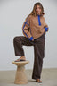 Teddy Sherpa Fleece Half Zip Pullover: CHOCO/BLUE