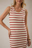 ROUND NECK SLEEVELESS SLIT STRIPE MAXI DRESS: CREAM-RED STRIPE
