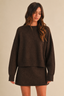 LONG SLEEVE SWEATER TOP AND FLARED MINI SKIRT SET: DK BROWN
